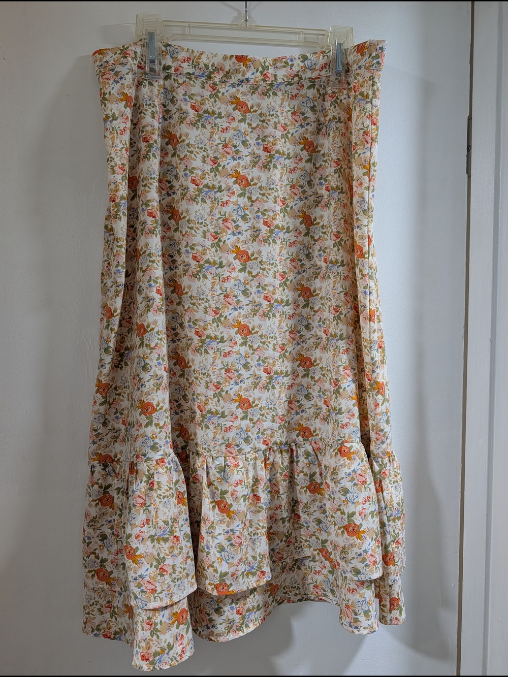 Allegra K Cream Maxi Skirt with Orange & Green Floral Print